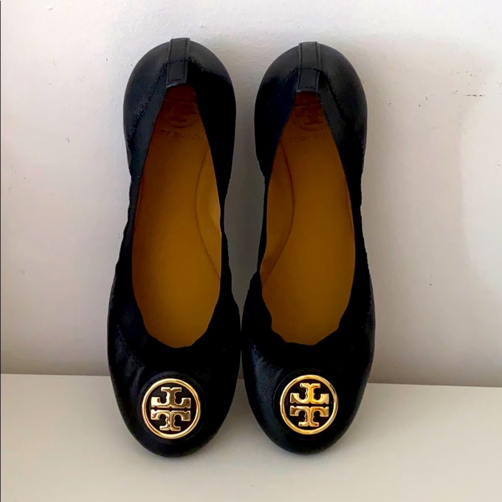 Tory Burch Leather Flats, Size 6.5, Black